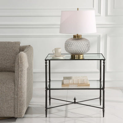 Henzler Lamp Table, Steel - blackened steel with mirror top