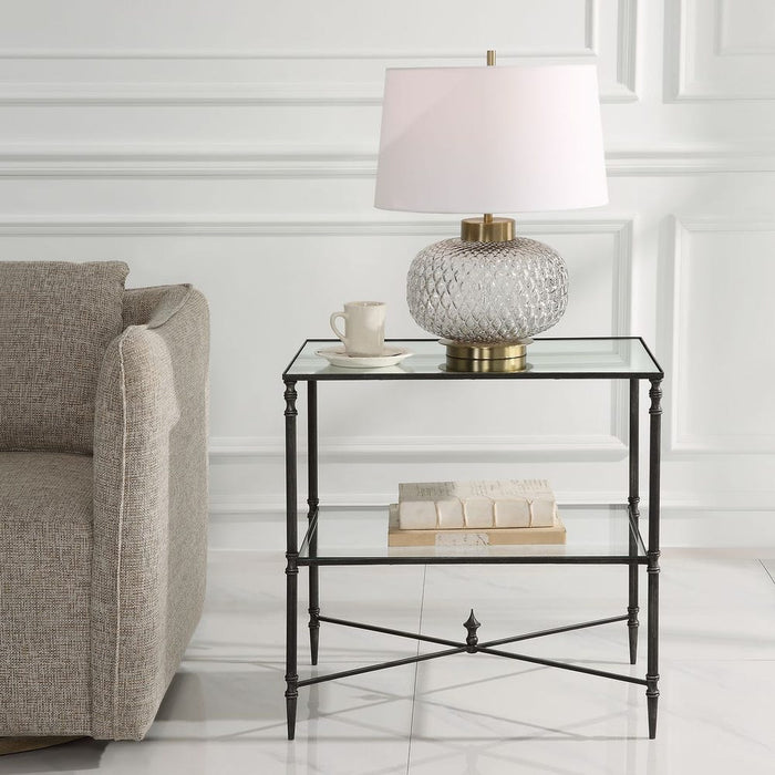 Henzler Lamp Table, Steel - blackened steel with mirror top