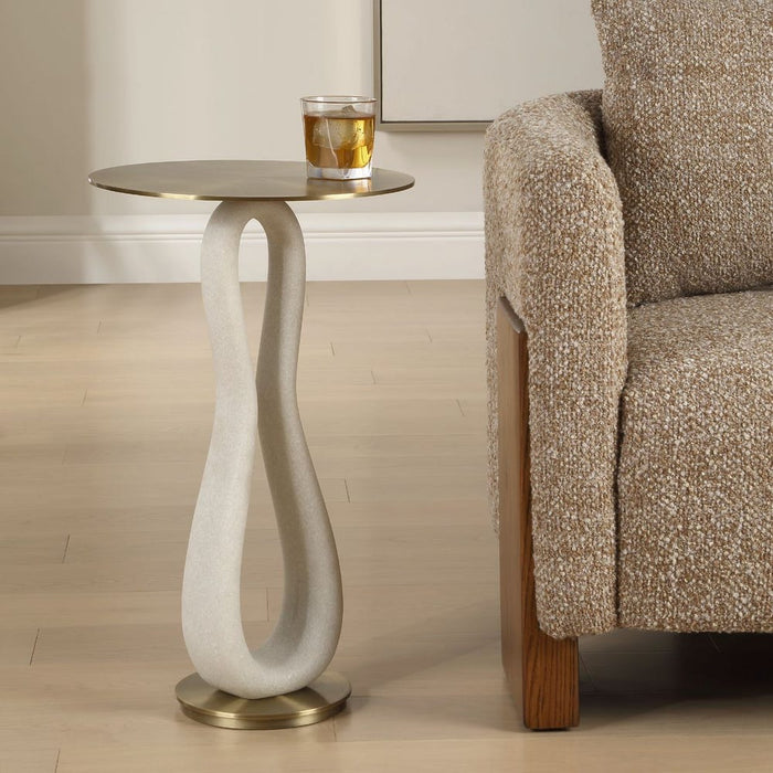 Sonia Accent Table - white stone base with brass top