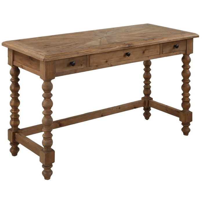 Samuelle Writing Desk - reclaimed fir with sunburst pattern and dark bronze pulls