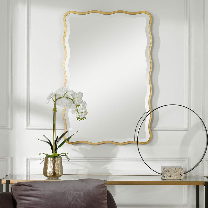 Aneta Mirror Gold - antiqued gold leaf wood