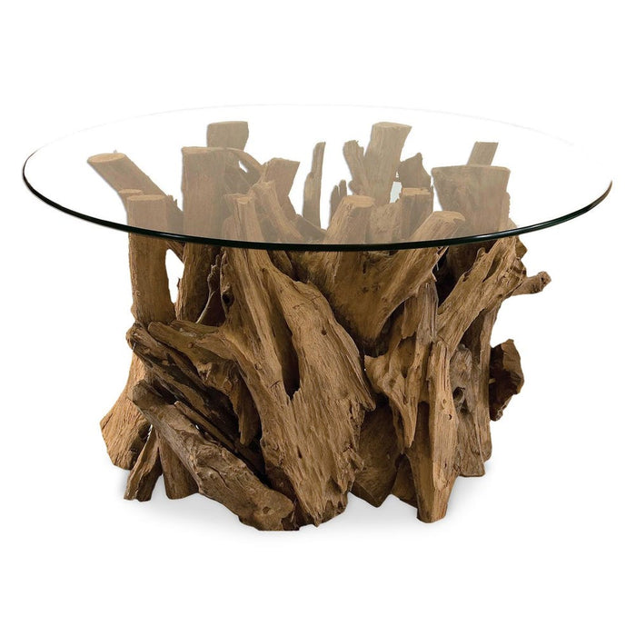 Driftwood Coffee Table, Small, 2 Cartons - natural teak with glass top