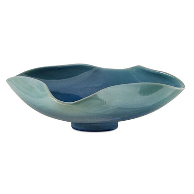 Blue Lagoon Indoor-Outdoor Bowl - handcrafted ceramic bowl with blue-green glaze and organic wavy edges