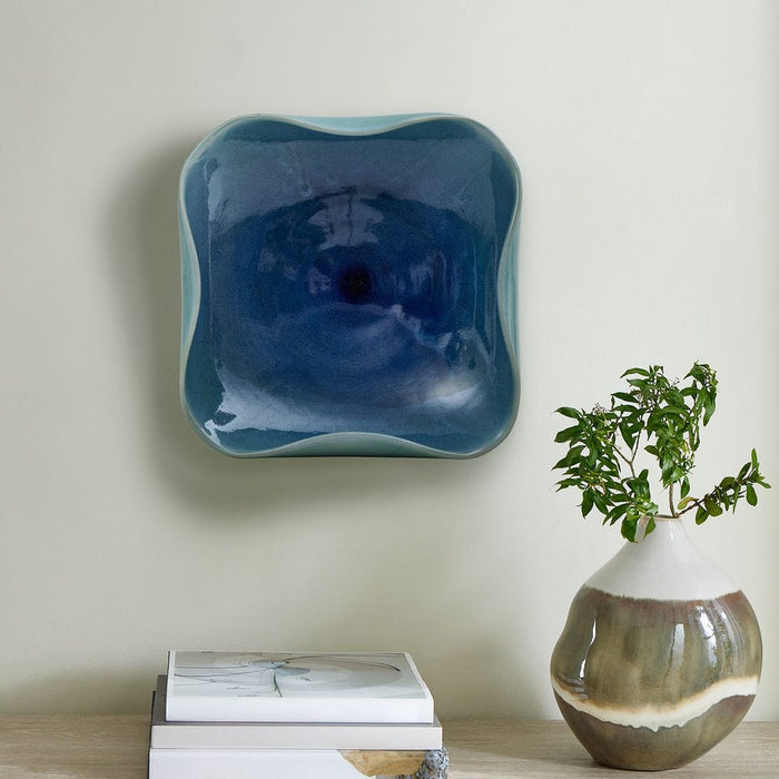 Blue Lagoon Indoor-Outdoor Bowl - handcrafted ceramic bowl with blue-green glaze and organic wavy edges