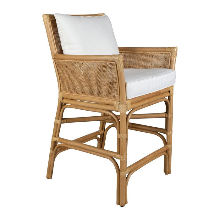 Pacific Counter Stool - natural woven rattan frame with white polyester cushions