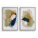 Abstract Afternoon Framed Canvases, S/2 - organic shapes in blue, olive green, and salmon with light oak frame