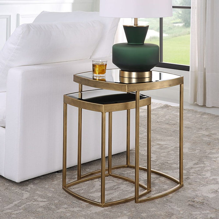 Vista Nesting Tables - beveled mirror tops in antique gold