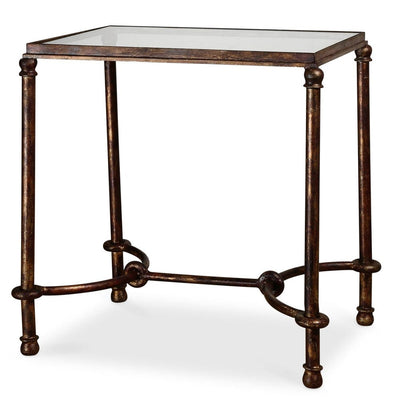 Warring End Table - forged iron in dark bronze with glass top