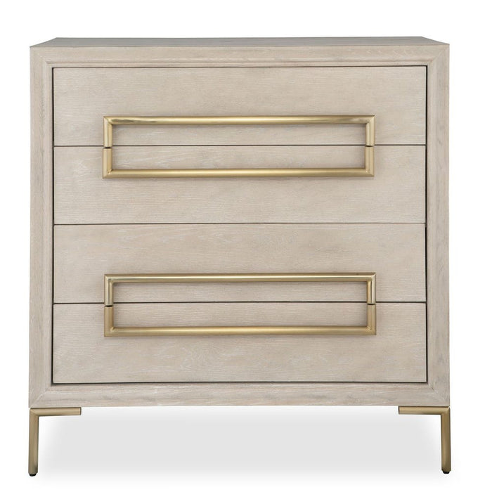 Alessia Accent Chest - light oak veneer with brushed brass hardware and soft closing drawers