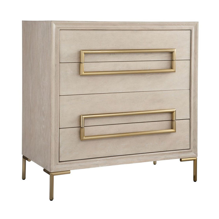 Alessia Accent Chest - light oak veneer with brushed brass hardware and soft closing drawers