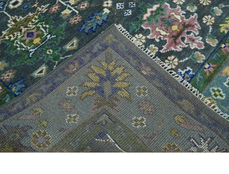 Ready to Ship Hand Knotted Green Moss and Blue Traditional Turkish Design Wool Rug