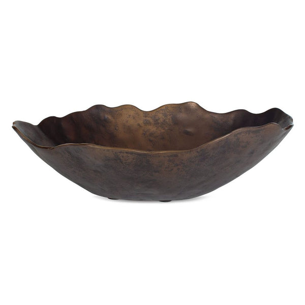 Obscura Indoor-Outdoor Bowl Bronze - sculptured cast aluminum bowl with golden dark bronze finish