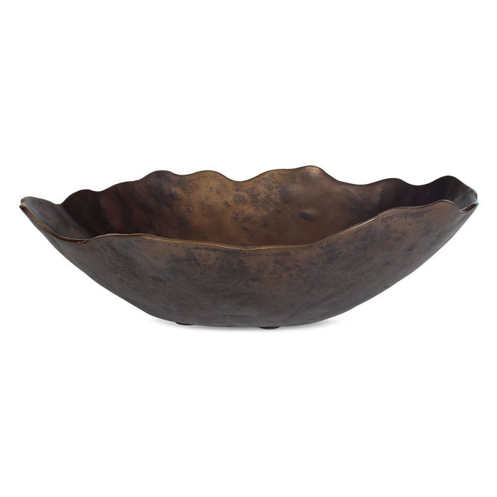 Obscura Indoor-Outdoor Bowl Bronze - sculptured cast aluminum bowl with golden dark bronze finish