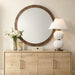 Cleveland Round Mirror - burl veneer frame with antique gold iron inner ledge