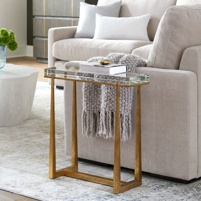 Midas Accent Table, Gold - antique gold iron with crystal top