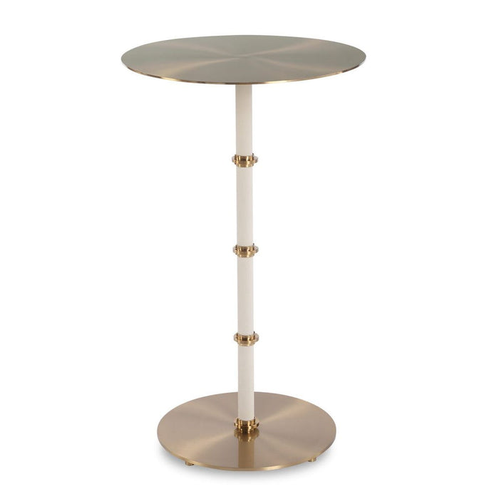 Cyprus Accent Table - white faux shagreen with brass