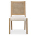 Interweave Dining Chair - light oak wood frame with rattan caned back and frost polyester seat