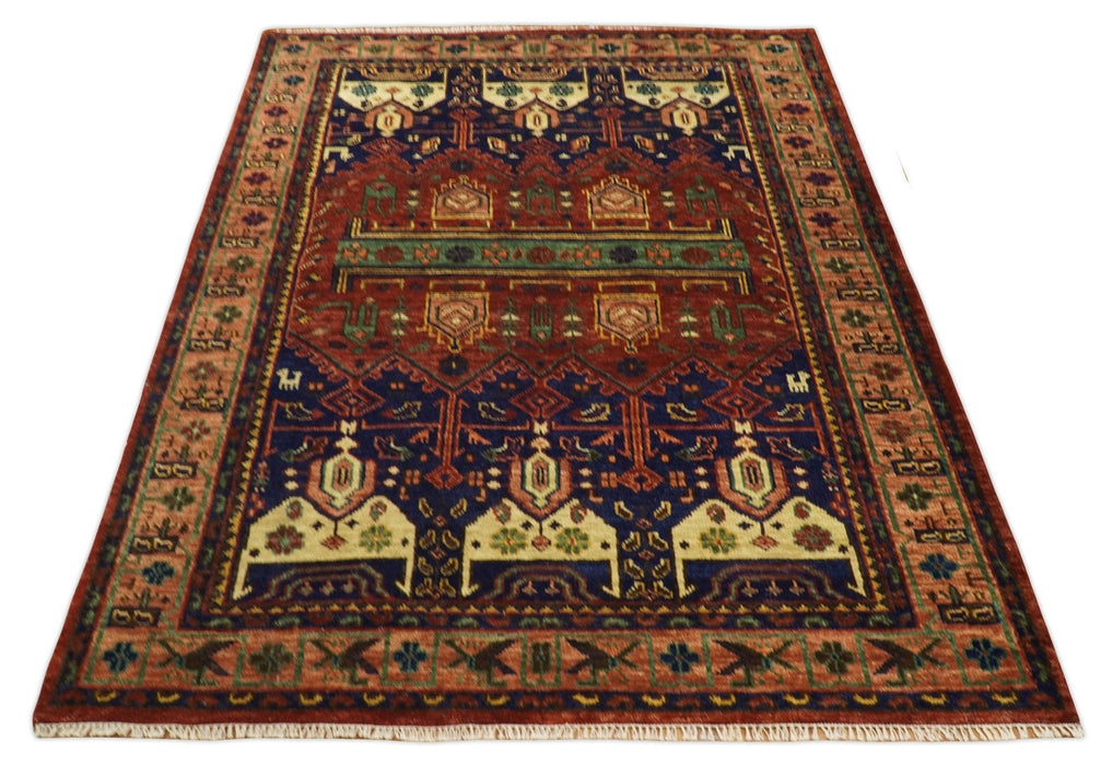 Wool Traditional Antique Vintage Persian Red and Blue Area Rug
