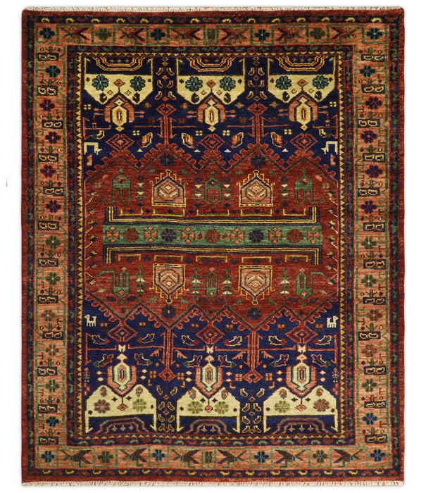 Wool Traditional Antique Vintage Persian Red and Blue Area Rug