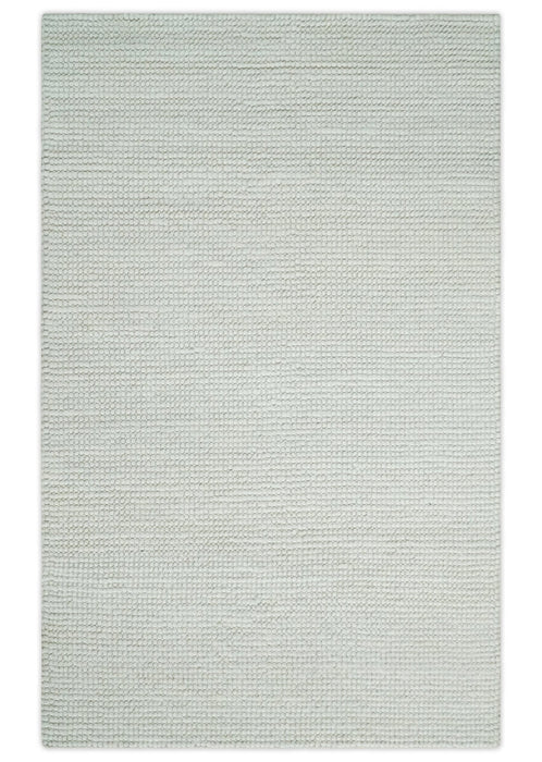Solid Ivory Chunky Handwoven Contemporary Wool Area Rug