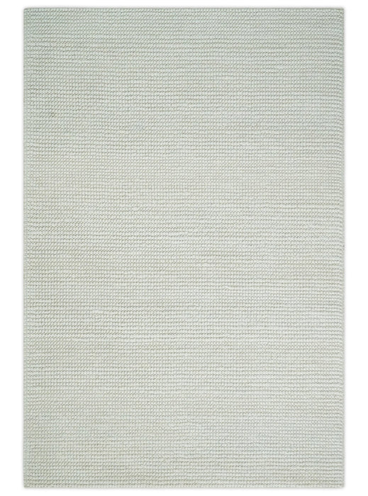 Solid Ivory Chunky Handwoven Contemporary Wool Area Rug