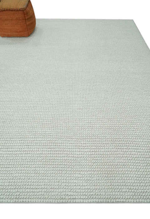 Solid Ivory Chunky Handwoven Contemporary Wool Area Rug