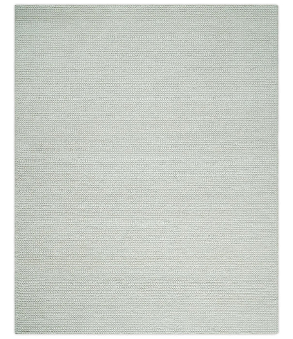 Solid Ivory Chunky Handwoven Contemporary Wool Area Rug