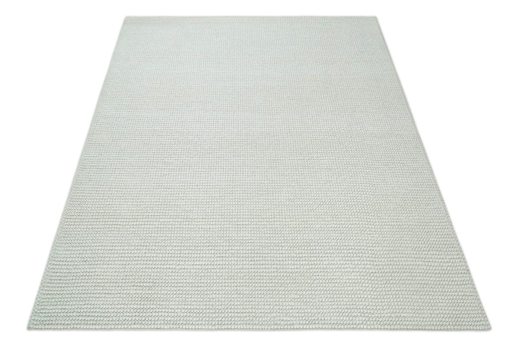 Solid Ivory Chunky Handwoven Contemporary Wool Area Rug