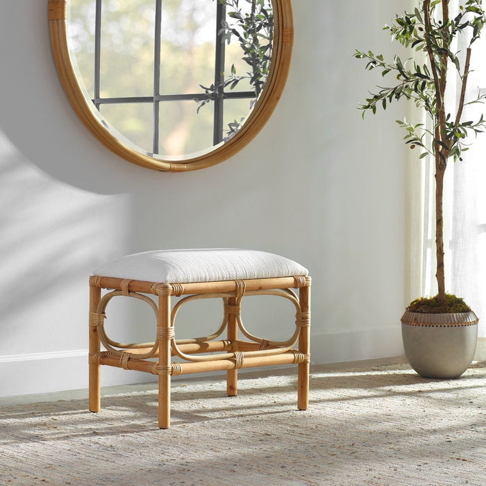 Laguna Small Bench, White - rattan and wood and white