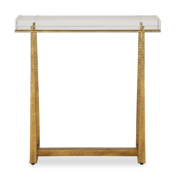Midas Accent Table, Gold - antique gold iron with crystal top