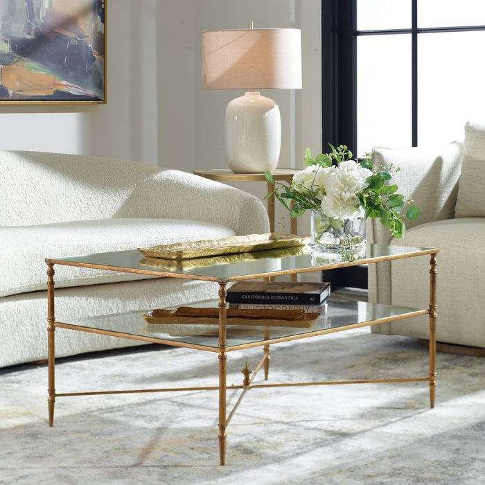 Henzler Coffee Table, Gold - gold leaf iron with mirror top
