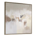 Daybreak Framed Canvas - vertical strokes of beige and brown with light oak gallery frame