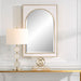 Crisanta Arch - gloss white iron mirror with antiqued gold leaf accents and 1 inch bevel