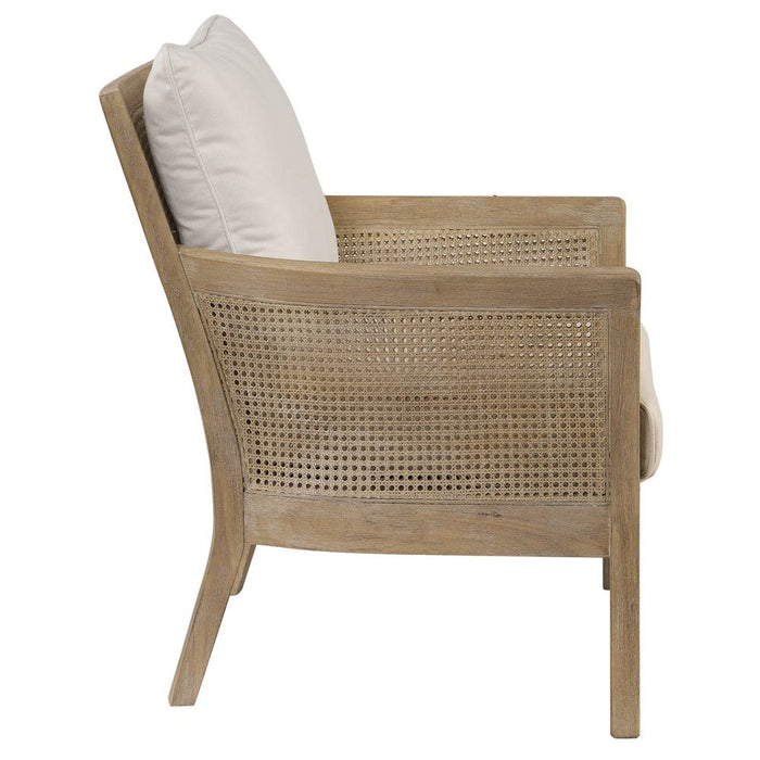 Encore Armchair Natural - bleached sandstone hardwood frame with cane sides and off-white fabric