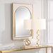 Crisanta Arch - gloss white iron mirror with antiqued gold leaf accents and 1 inch bevel
