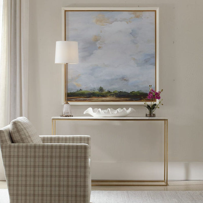 Redmond Console Table - white marble top with brass legs