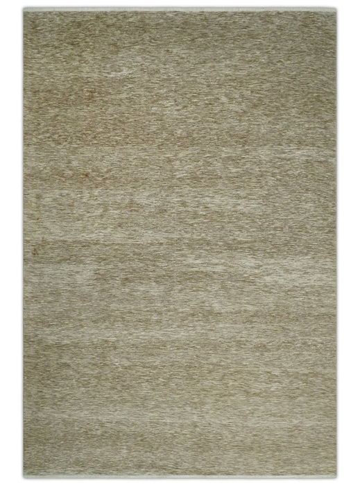 6x10 Hand Woven Natural Beige and Ivory Solid Wool area Rug | N352610