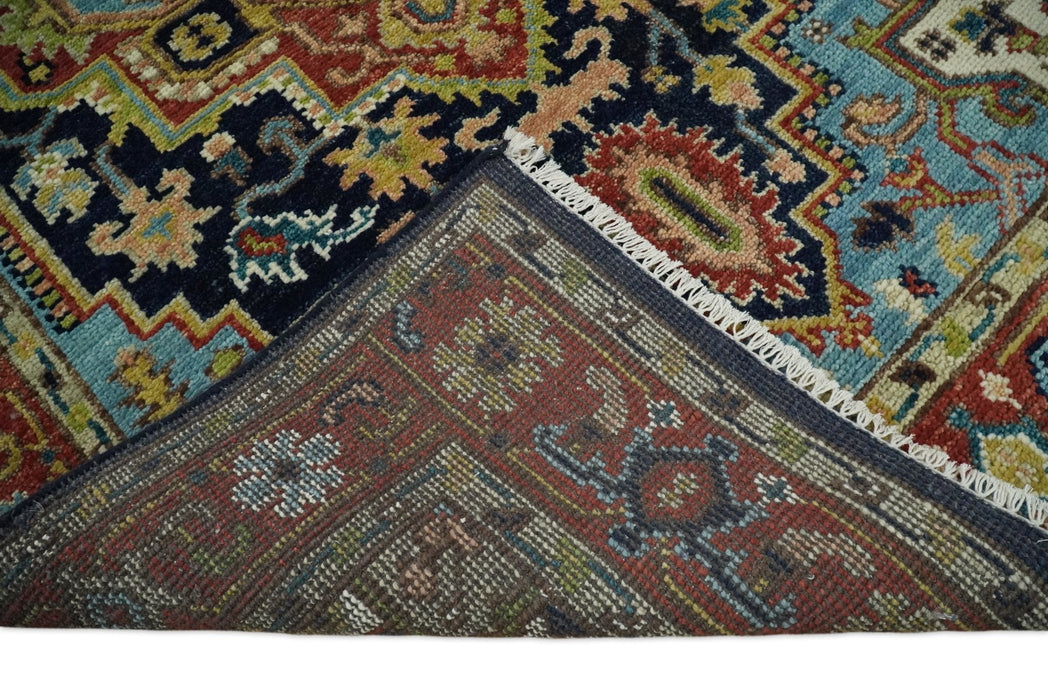 Custom Made Blue and Rust Hand Knotted Wool Antique Style Wool Area Rug