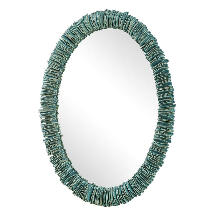 Bonaire Oval Mirror - teal blue ceramic