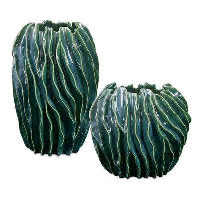 Veridian Ridge Indoor-Outdoor Vases, S/2 - ceramic vases with green and blue glaze