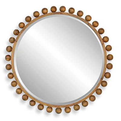 Cyra Wood Round Mirror, Walnut - wood and walnut