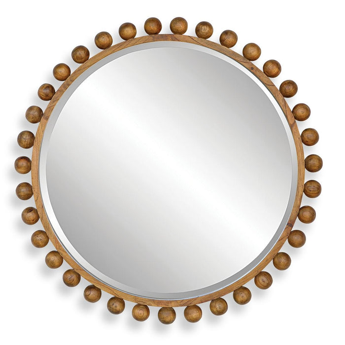 Cyra Wood Round Mirror, Walnut - wood and walnut