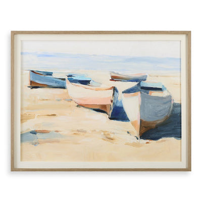 White beached boats framed print - wall art - coastal style