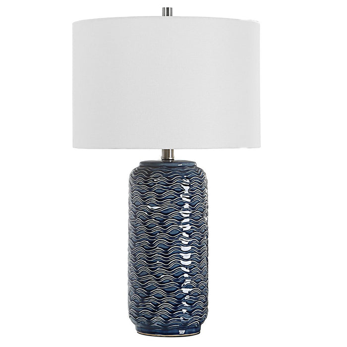 Blue Wavy Ceramic Table Lamp - table lamp