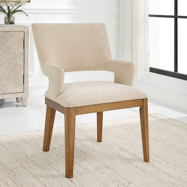 Aspect Dining Chair - pecan stained wood legs with sand toned polyester upholstery