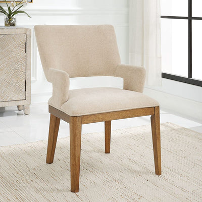 Aspect Dining Chair - pecan stained wood legs with sand toned polyester upholstery