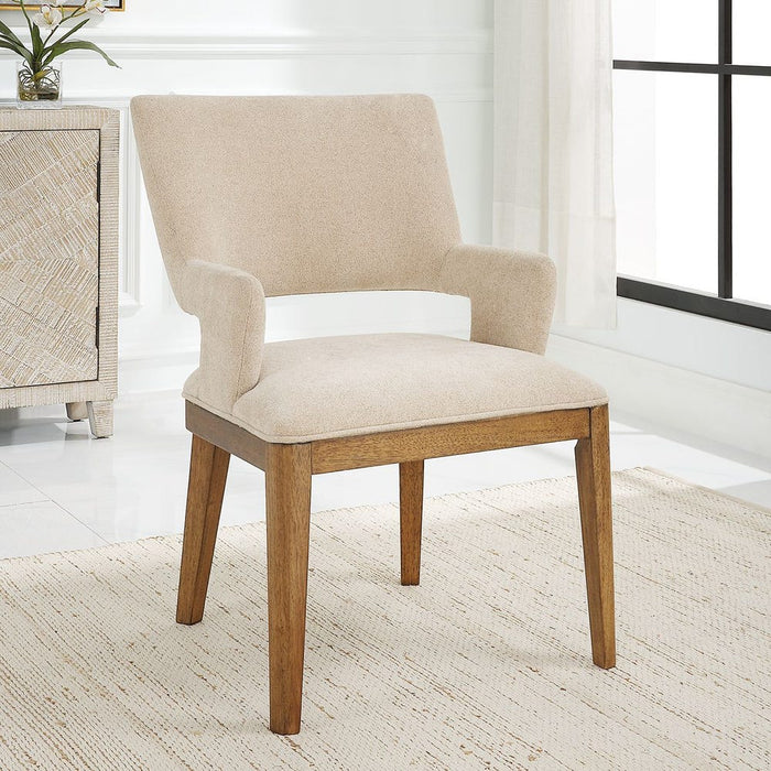 Aspect Dining Chair - pecan stained wood legs with sand toned polyester upholstery