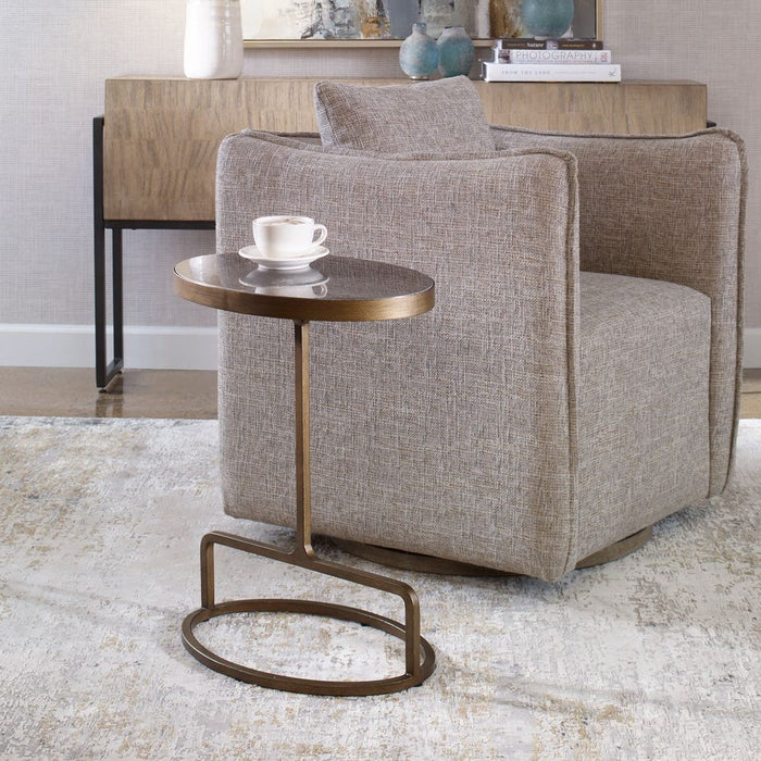 Jessenia Accent Table, Bluestone - polished bluestone with gold iron base