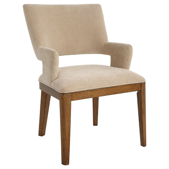 Aspect Dining Chair - pecan stained wood legs with sand toned polyester upholstery