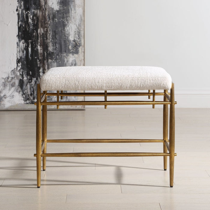 Karleen Small Bench - brass and chenille and white